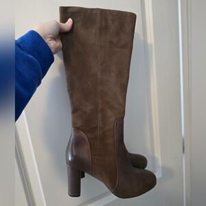Clarks boots, right below the knee, worn once, size 9, suede and smooth leather